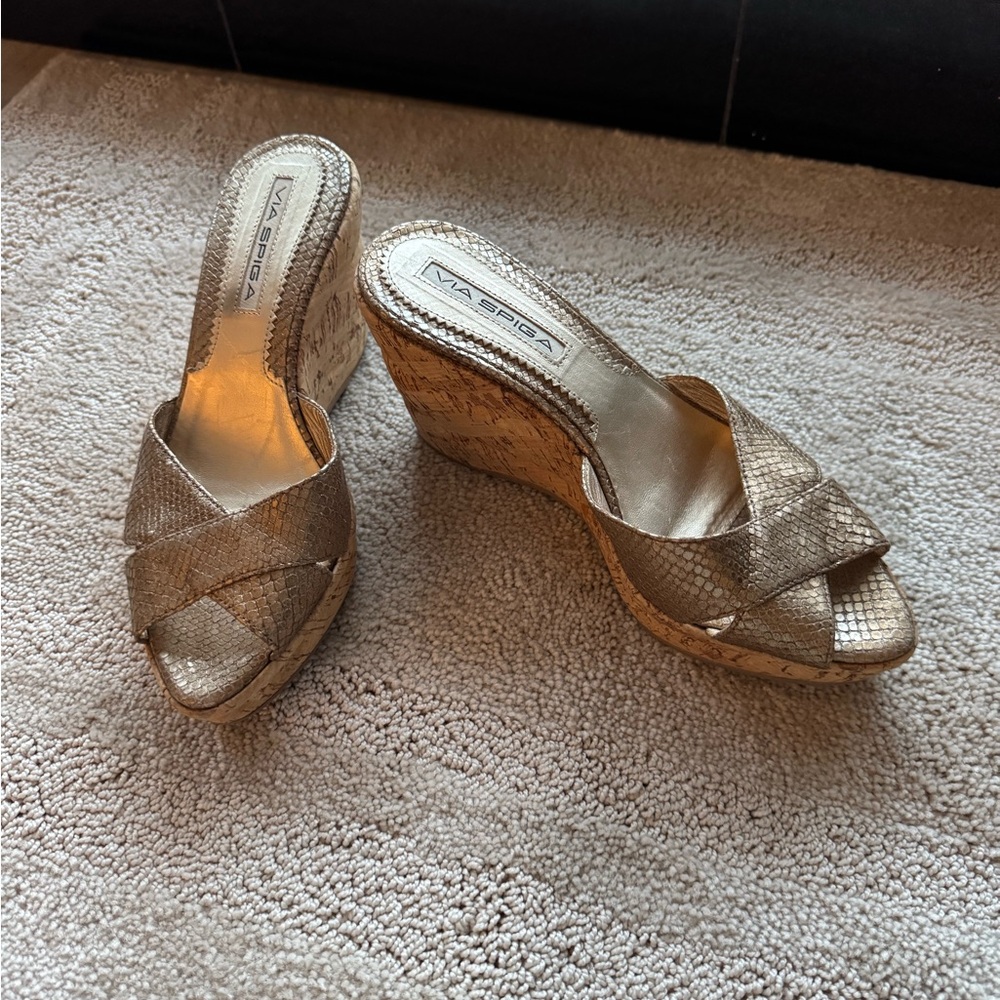 Champagne-Gold Wedge Sandals in Perfect Condition
